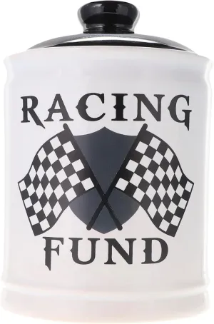 Racing Fund Piggy Bank - Race Car Ceramic Candy Jar with Lid, Unique Car Gifts for Him, Dad, Boyfriend, Motorcycle Biker