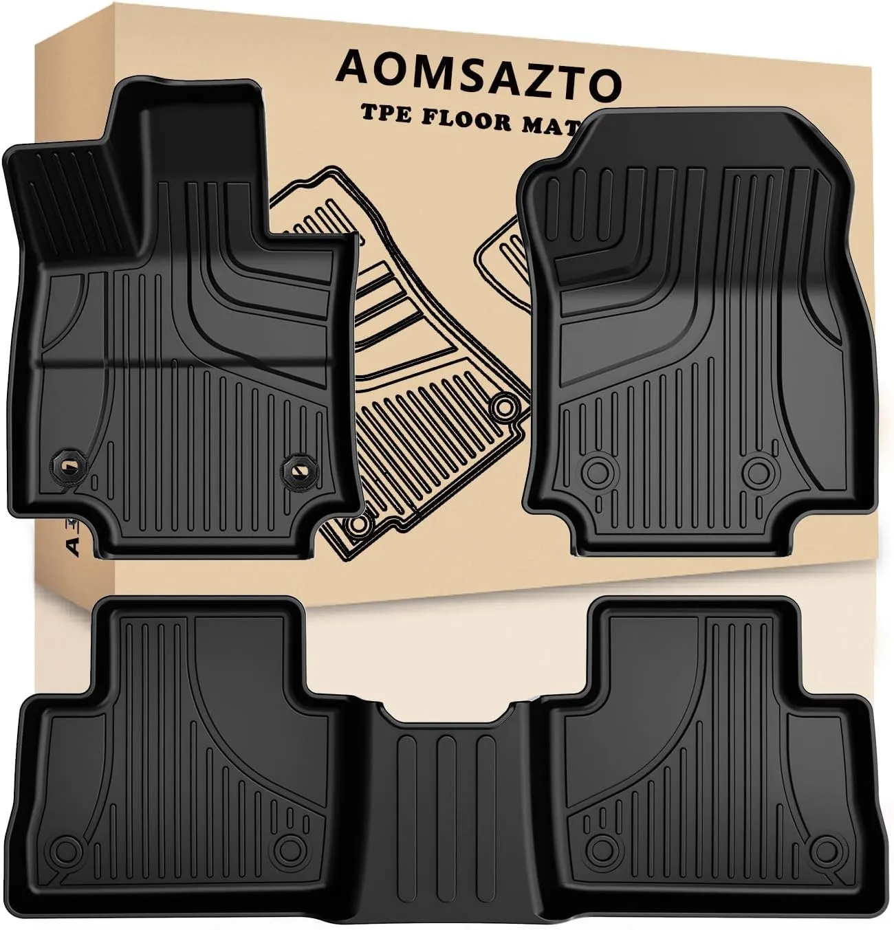 RAV4 Floor Mats AOMSAZTO Floor Liners Fit for Toyota RAV4 2019-2025 (Not Fit Hybrid): All Weather Automotive Floor Mats - 1st & 2nd Row Full Set Rubber Floor Liners - Anti Skid Car Mats