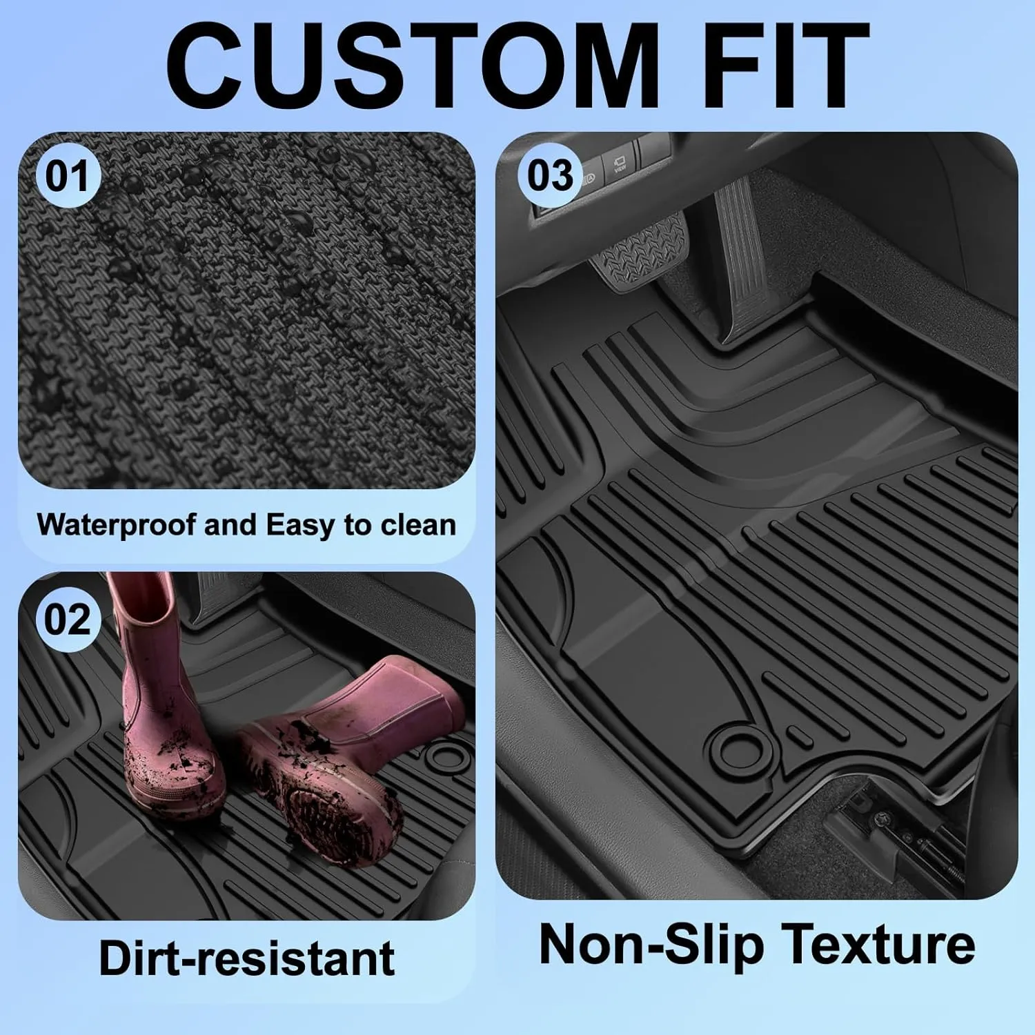 RAV4 Floor Mats AOMSAZTO Floor Liners Fit for Toyota RAV4 2019-2025 (Not Fit Hybrid): All Weather Automotive Floor Mats - 1st & 2nd Row Full Set Rubber Floor Liners - Anti Skid Car Mats