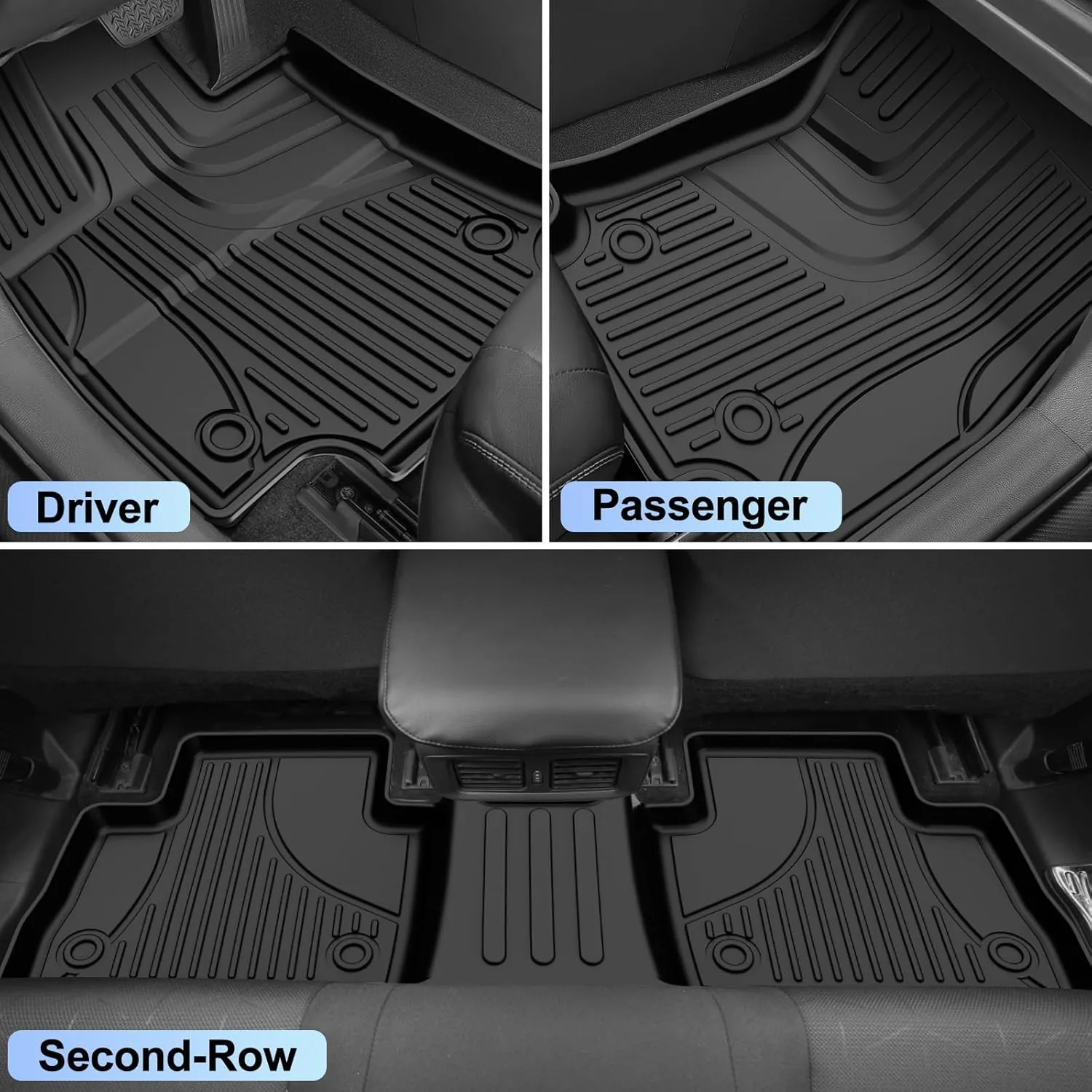 RAV4 Floor Mats AOMSAZTO Floor Liners Fit for Toyota RAV4 2019-2025 (Not Fit Hybrid): All Weather Automotive Floor Mats - 1st & 2nd Row Full Set Rubber Floor Liners - Anti Skid Car Mats