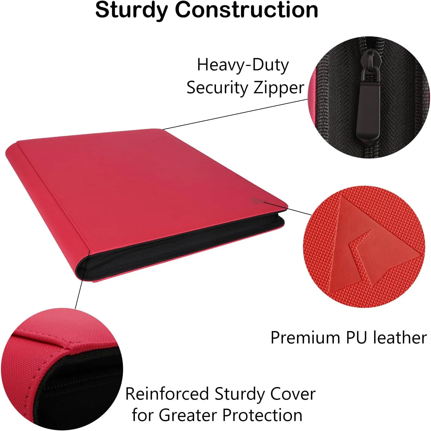 Rayvol 16-Pocket Toploader Binder, Holds 512 Toploaders 16 Pocket Top Loader Card Storage Case, 500   Ringless Double-Sided Pockets for Cards in 3 x 4'' Toploaders -Red