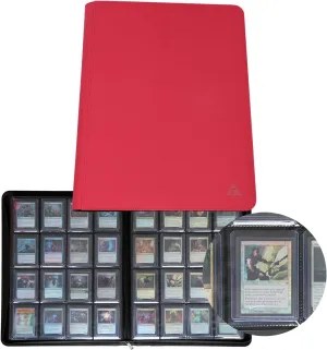 Rayvol 16-Pocket Toploader Binder, Holds 512 Toploaders 16 Pocket Top Loader Card Storage Case, 500   Ringless Double-Sided Pockets for Cards in 3 x 4'' Toploaders -Red