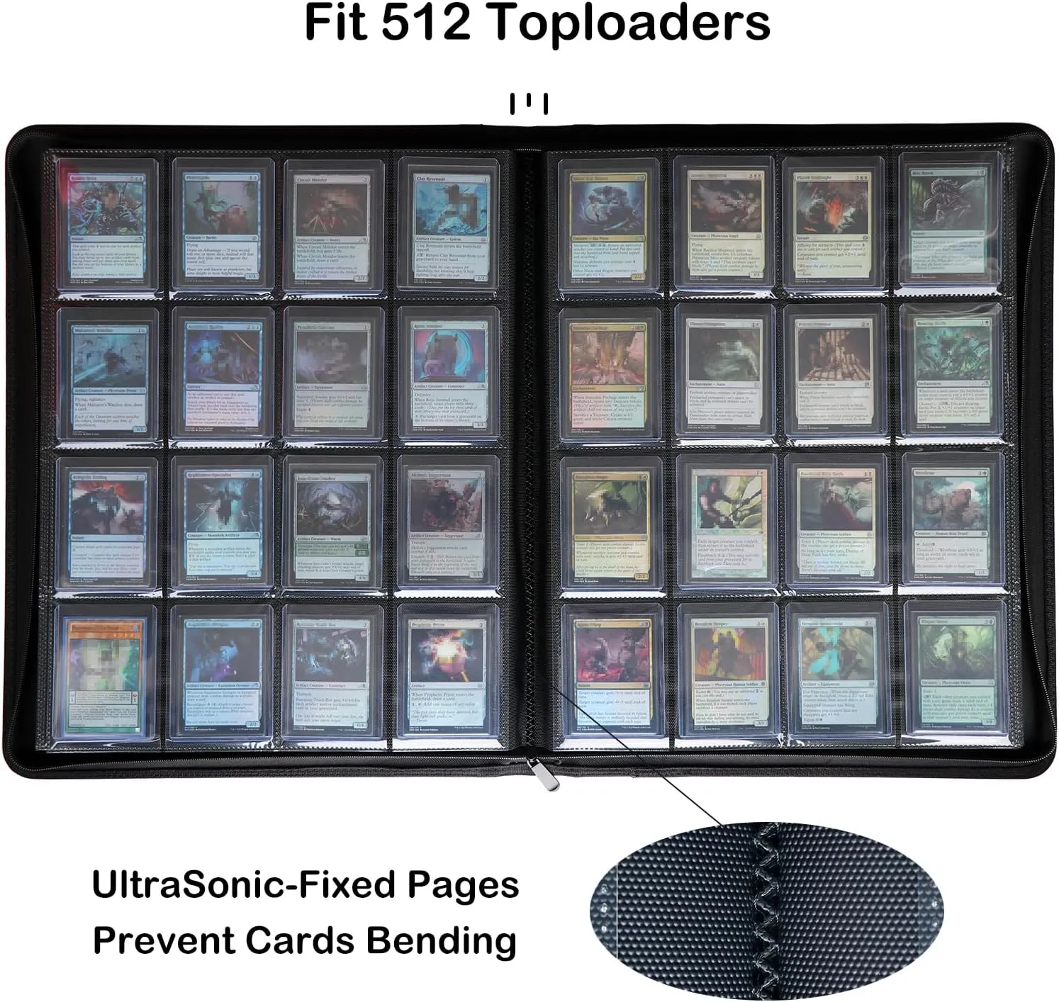 Rayvol 16-Pocket Toploader Binder, Holds 512 Toploaders 16 Pocket Top Loader Card Storage Case, 500   Ringless Double-Sided Pockets for Cards in 3 x 4'' Toploaders -Red