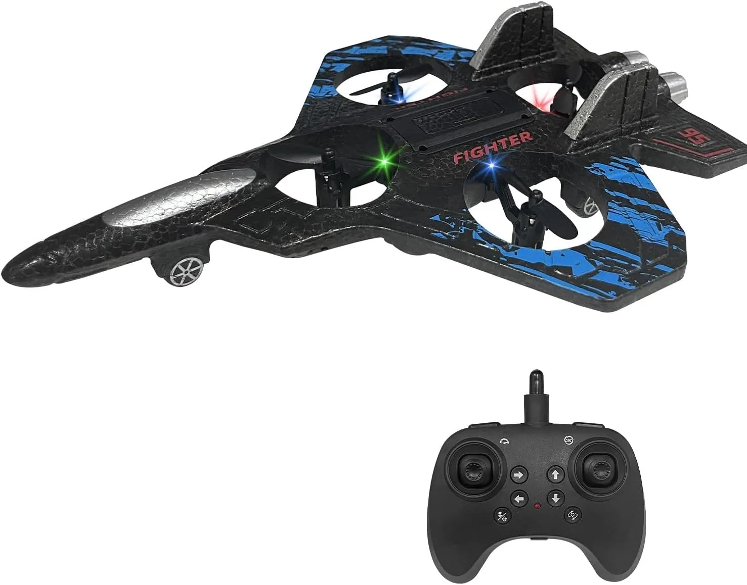 RC Airplane for Kids and Beginners, 2.4GHz Form Drone Remote Control Airplane with 2 Batteries, 360° Drop-Resistant Stunt Spin Remote Fighter Jet with Lights Outdoor Flying Toy (Blue)