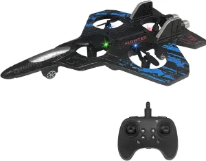 RC Airplane for Kids and Beginners, 2.4GHz Form Drone Remote Control Airplane with 2 Batteries, 360° Drop-Resistant Stunt Spin Remote Fighter Jet with Lights Outdoor Flying Toy (Blue)