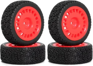 RC Car Accessories for Tamiya XV01 XV02 for TT01 for TT02 PTG-2 1/10 4pcs 68mm for Rally Tires Rubber Tire Wheel Tyre RC for Racing Car Upgrade Parts(Red)