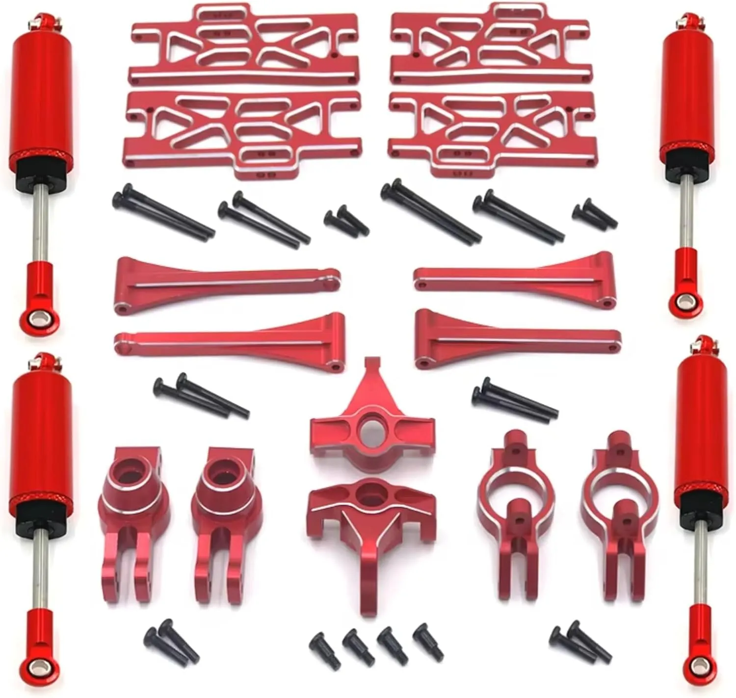 RC Car DIY Parts for WLtoys 104016 104018 104009 12402 12404 12409 Metal Upgrade for Swing Arms Steering Cup Shock Absorber RC Car Kit Parts(Red)