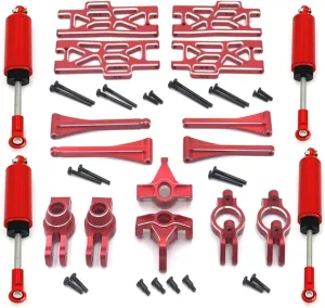 RC Car DIY Parts for WLtoys 104016 104018 104009 12402 12404 12409 Metal Upgrade for Swing Arms Steering Cup Shock Absorber RC Car Kit Parts(Red)