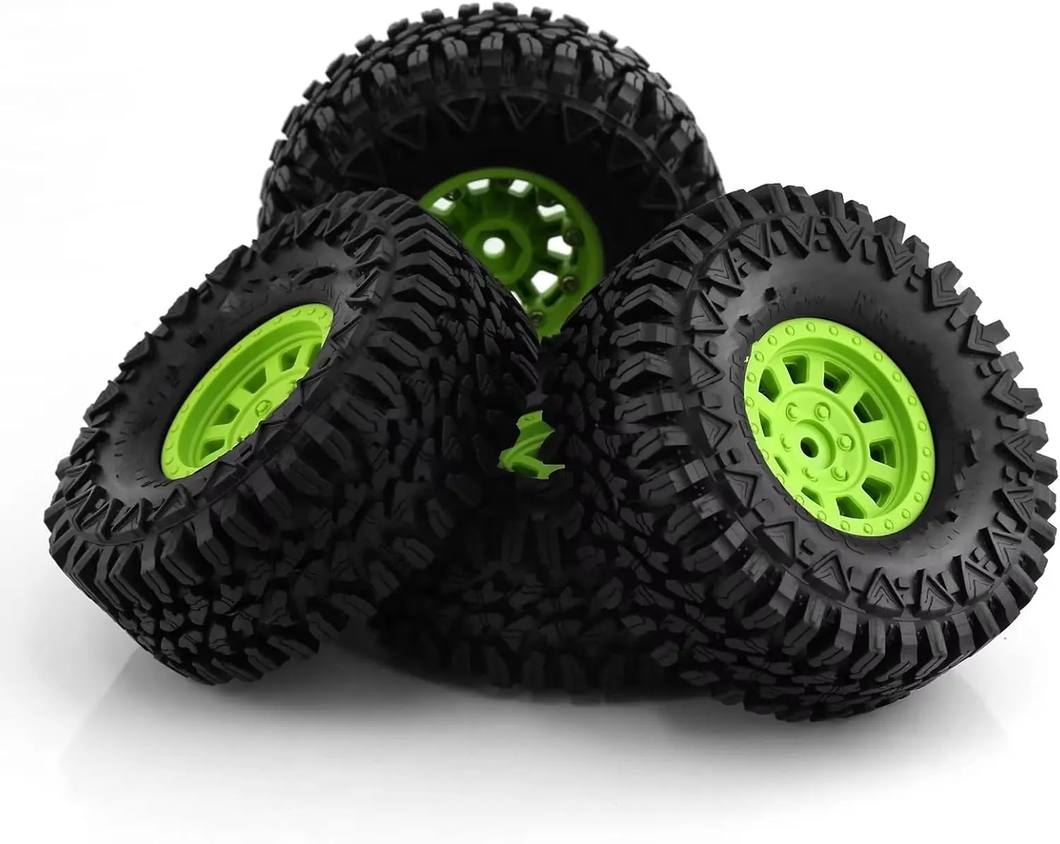 RC Car Parts Compatible with Traxxas for TRX4 D90 for Axial for SCX10 II III 1/10 RC Crawler Car 4PCS 110mm 1.9" Beadlock Wheel Rim Tire Set(Green)