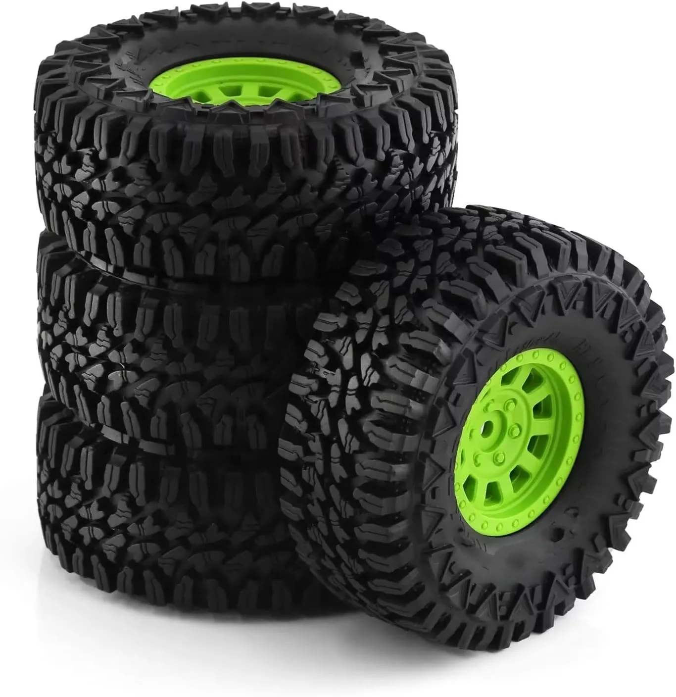 RC Car Parts Compatible with Traxxas for TRX4 D90 for Axial for SCX10 II III 1/10 RC Crawler Car 4PCS 110mm 1.9" Beadlock Wheel Rim Tire Set(Green)