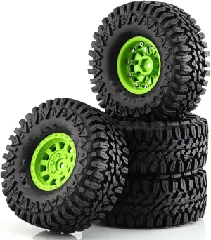 RC Car Parts Compatible with Traxxas for TRX4 D90 for Axial for SCX10 II III 1/10 RC Crawler Car 4PCS 110mm 1.9" Beadlock Wheel Rim Tire Set(Green)