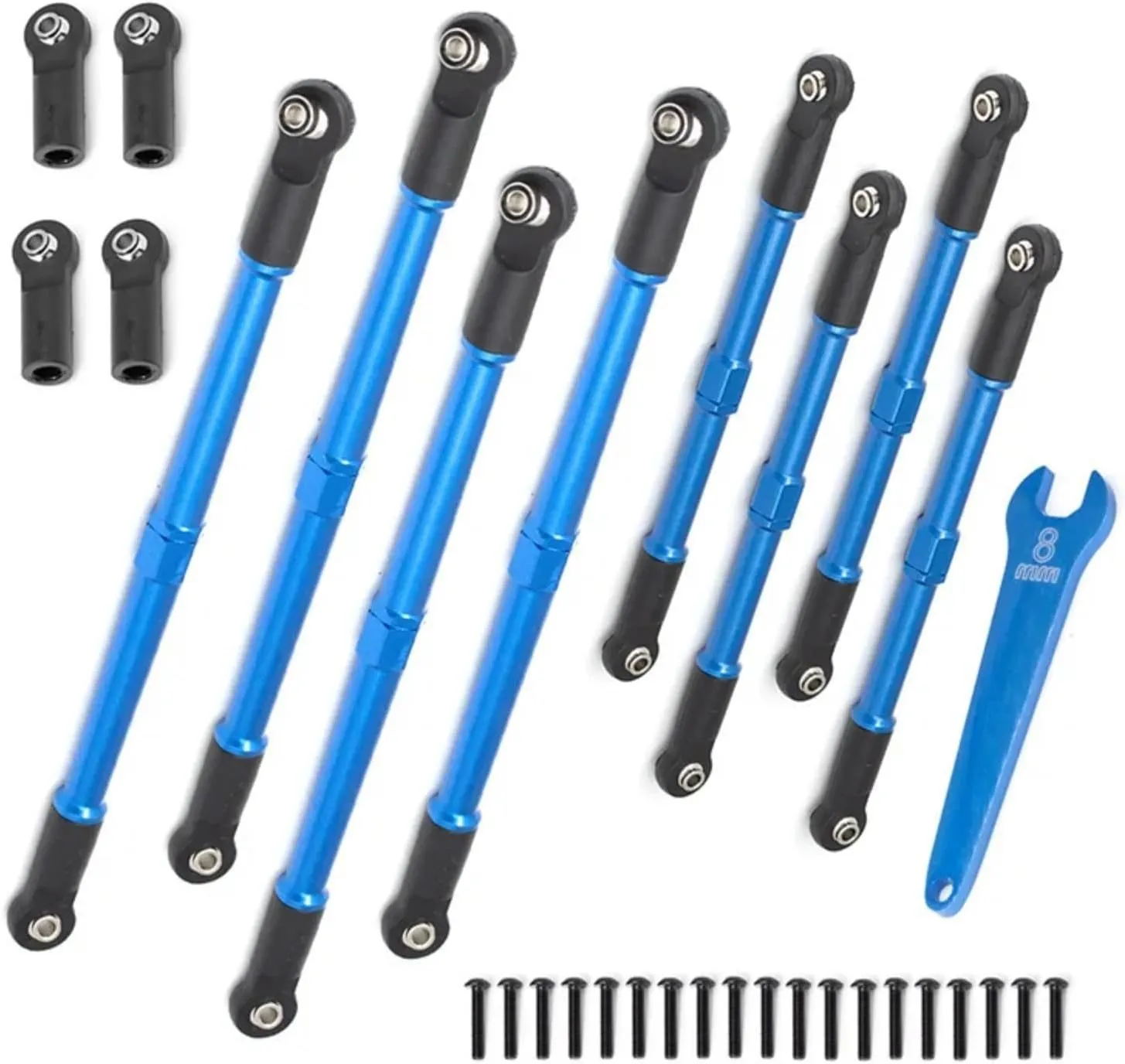 RC Car Upgrade Parts for Traxxas for Summit for Revo 3.3 1/10 8pcs Metal Push Rod Toe Links Turnbuckle 5319X 5338R RC Car Upgrade Parts Accessories(Blue)