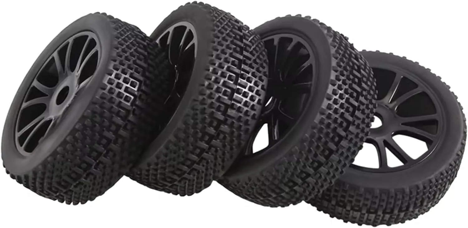Rc Car Wheel Rim Tire Compatible with 1:8 RC Cars Upgrade Part Accessories Off Road Car for Buggy Rubber Tires & Plastic Wheel Rims HUB HEX 17 Mm(Black)