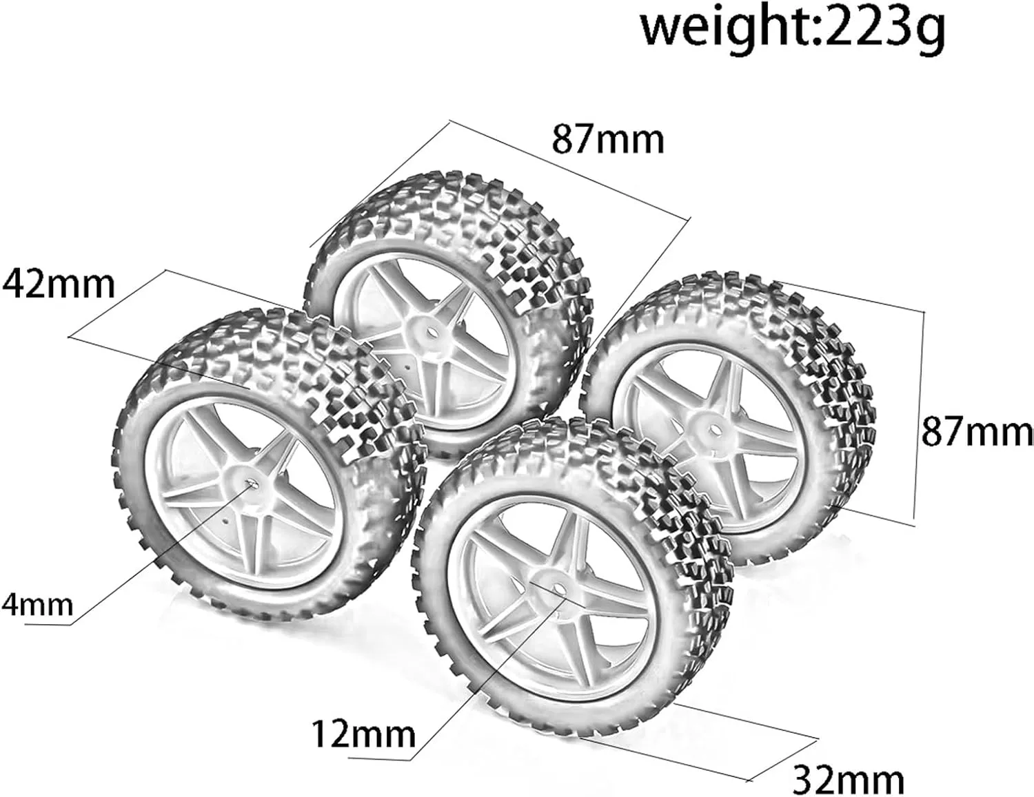 Rc Car Wheel Rim Tire Compatible with Wltoys 144001 144010 124007 124017 for Tamiya for TT02B 1/10 1/12 1/14 RC Car Off Road for Buggy 87mm Tire Wheel Tyre(White)