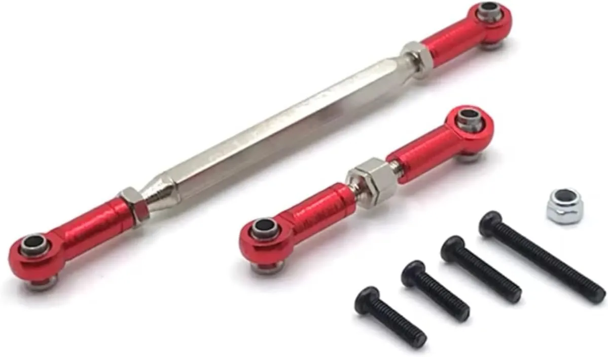Rc Connecting Rod Tie Rod for MN98 99S V1 for MangNiu D90 D91 D96 2pcs Metal Steering Gear Pull Rod Rc Car Tracked Vehicles Parts and Accessories Upgrades Replacement Use(Red)