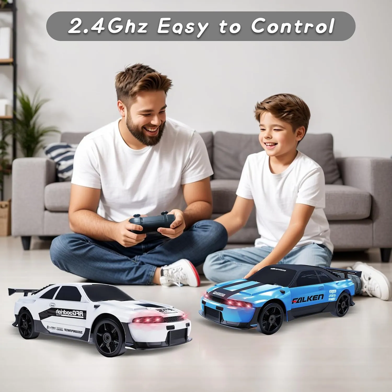 RC Drift Car 2.4GHz 1/24 Remote Control Car 4WD High Speed Drifting Cars with Light Rechargeable Battery and Drift Tires RC Cars Toys for Kids Adults Girl Boys, White