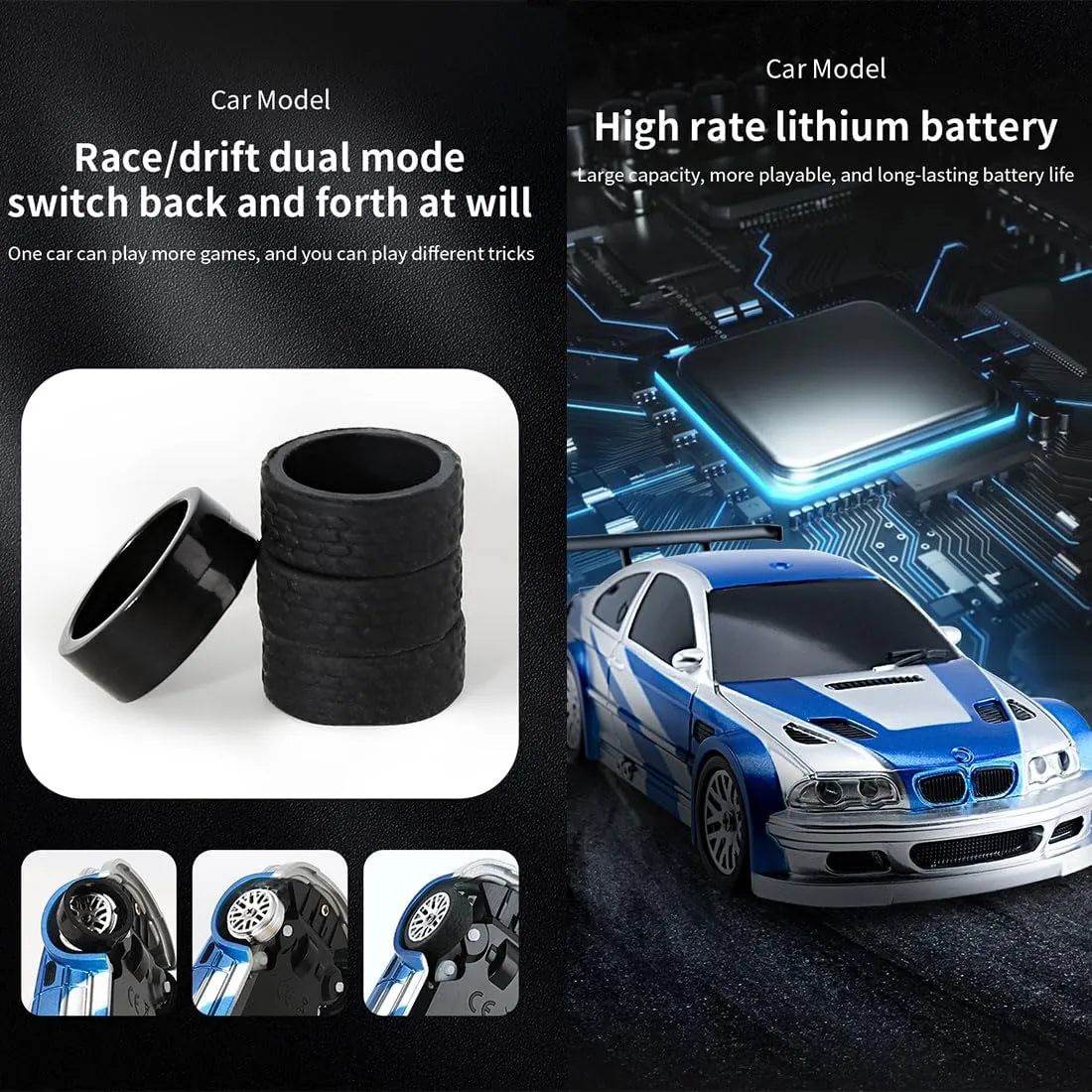 RC Drift Racing Cars, 1/43 Scale 4WD 2.4G Remote Control High Speed Racing Vehicle with Lights Kit, Mini Racing Drift Car Toys for Adults (RTR Version)