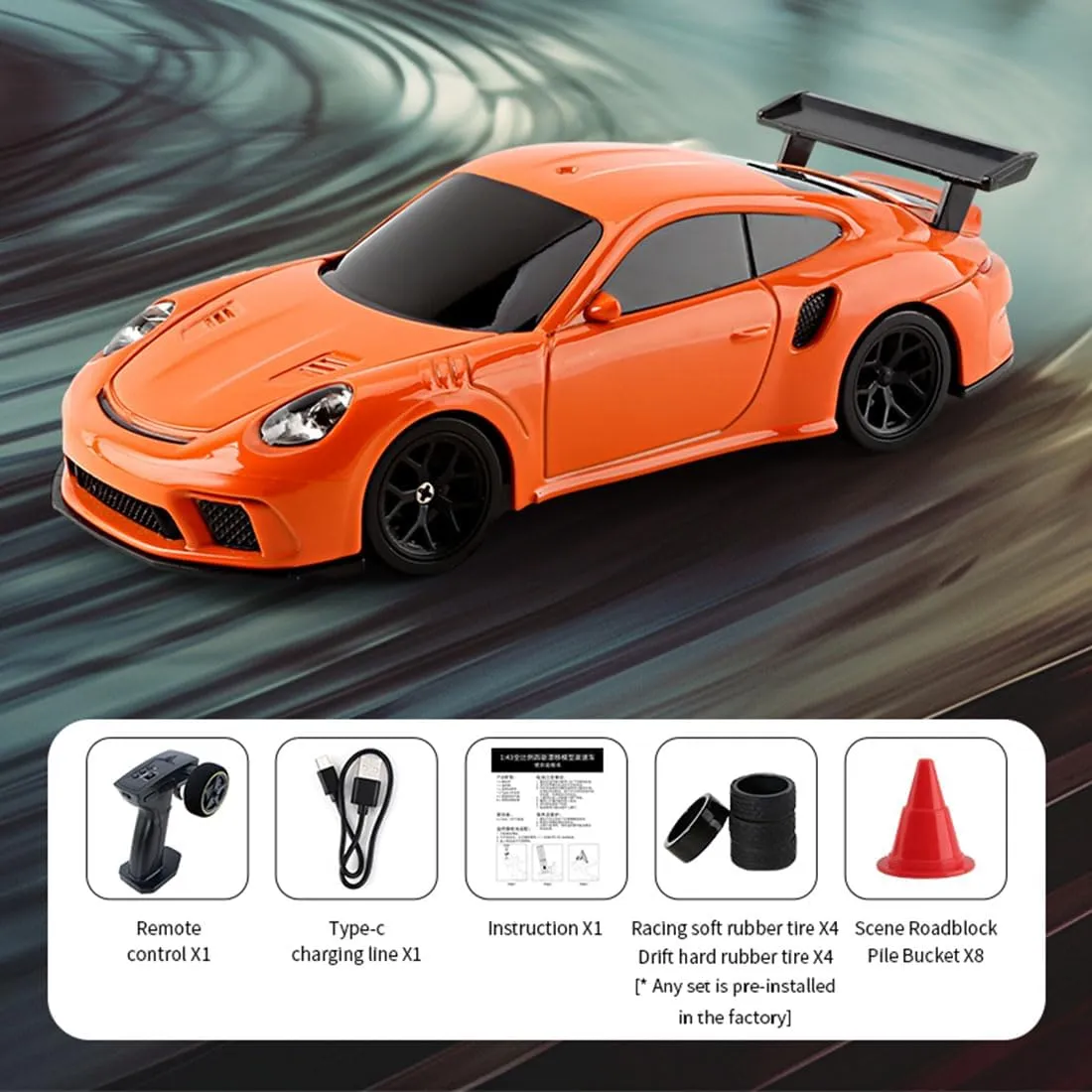 RC Drift Racing Cars, 1/43 Scale 4WD 2.4G Remote Control High Speed Racing Vehicle with Lights Kit, Mini Racing Drift Car Toys for Adults (RTR Version)
