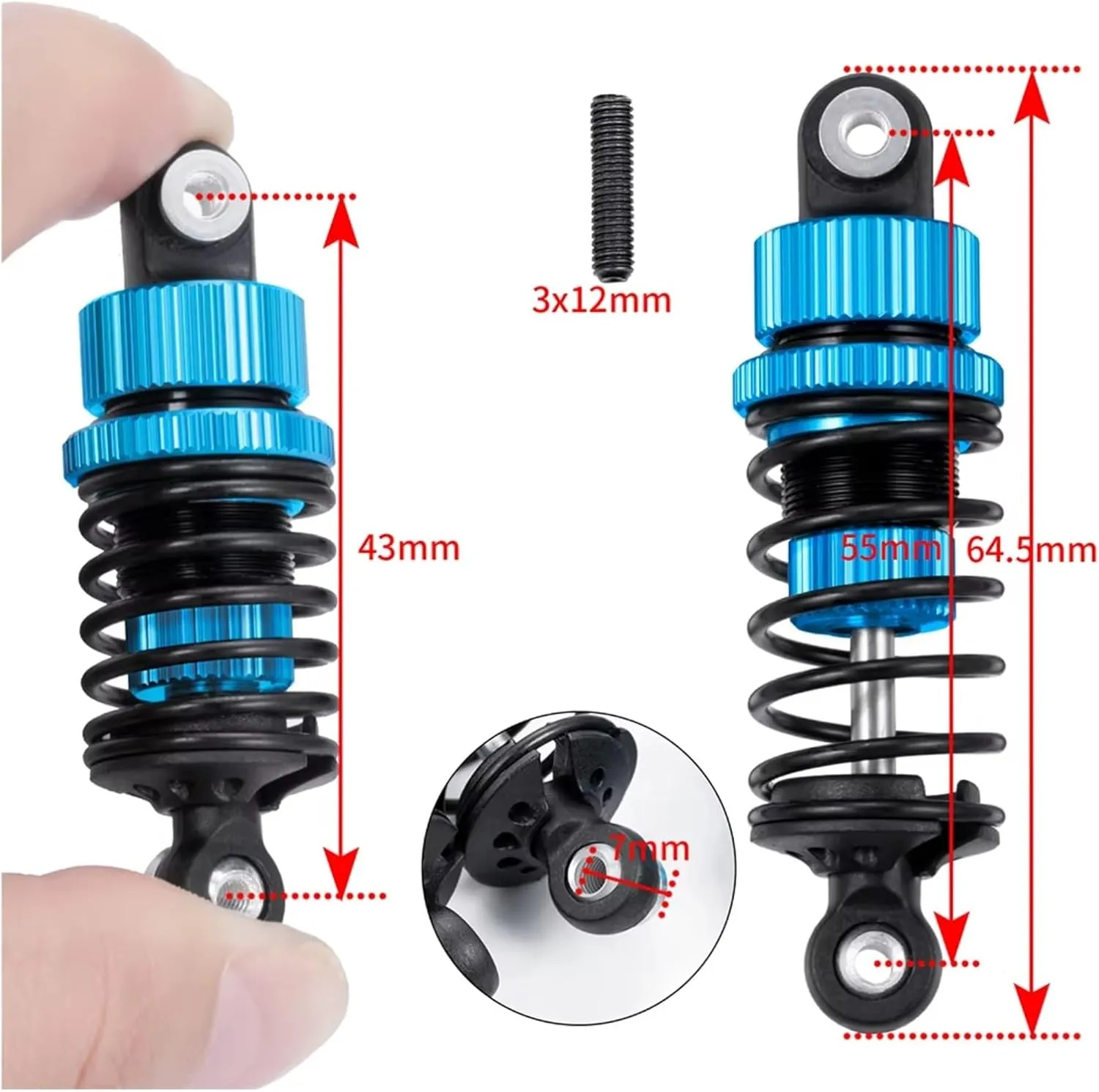 Rc Shock Absorber For Tamiya For TT02 1/10 4Pcs Metal Aluminium Alloy Oil Shock Absorbers RC Drift Car Off-road Vehicle Parts And Accessories Upgrade Replacement(Blue)