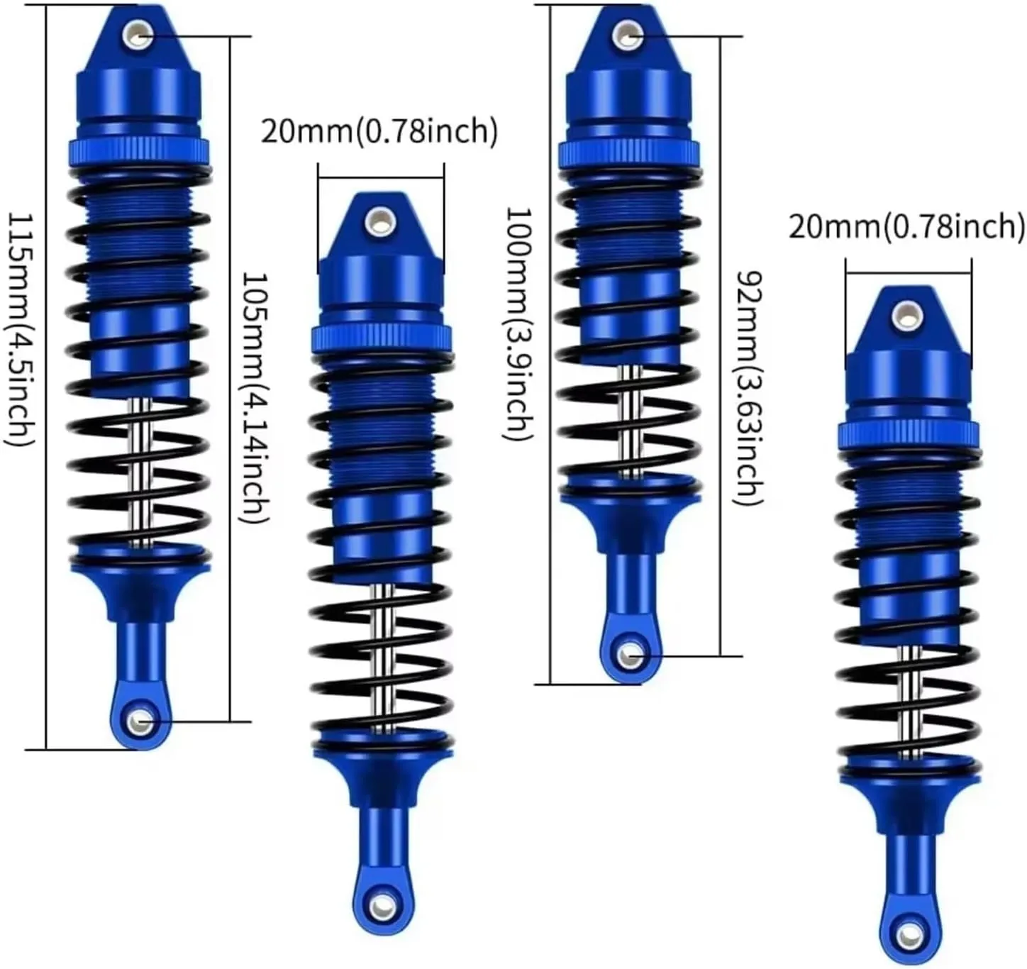 Rc Shock Absorber For Traxxas For Slash 4X4 For VXL 2WD For Rustler For Stampede For Hoss 1/10 4pcs Metal Front And Rear Shock Absorber RC Car Upgrade Parts(Blue)