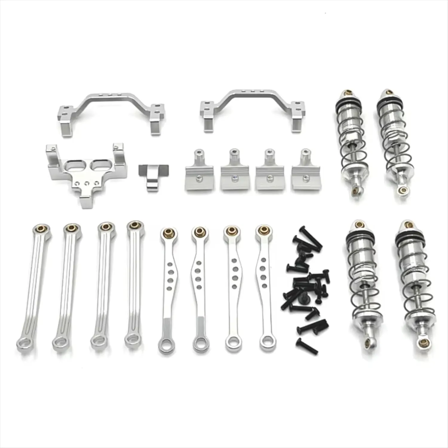 Rc Shock Absorber For WPL C64 C74-1 JA11 Remote Control Car Accessories Set Rod Suspension Frame Servo Rod For Seat Shock Absorber Kit RC Car Parts Replacement(Silver)