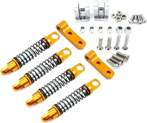 Rc Shock Absorber For WPL D12 1/10 4pcs Metal Front And Rear Shock Absorber With Mount Fixed Bracket RC Car Upgrades Parts Accessories Parts Replacement Use(Yellow)