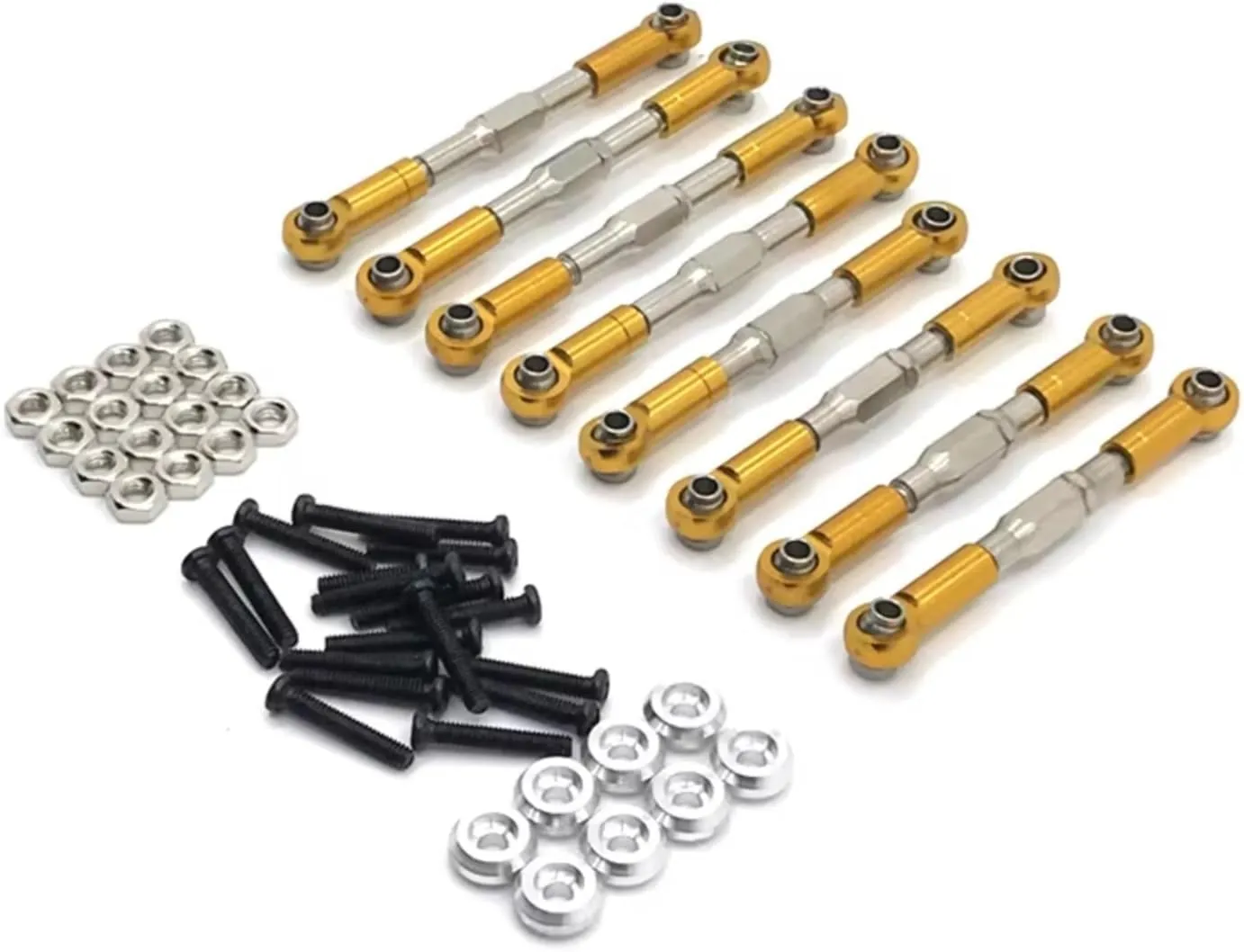 Rc Special Connecting Rod for Henglong for Wpl for Mn for Jjrc FY 1/16 Metal Adjustable Pull Rod Set Remote Control Car Parts and Accessories Upgrades Replacement and Use(Yellow)