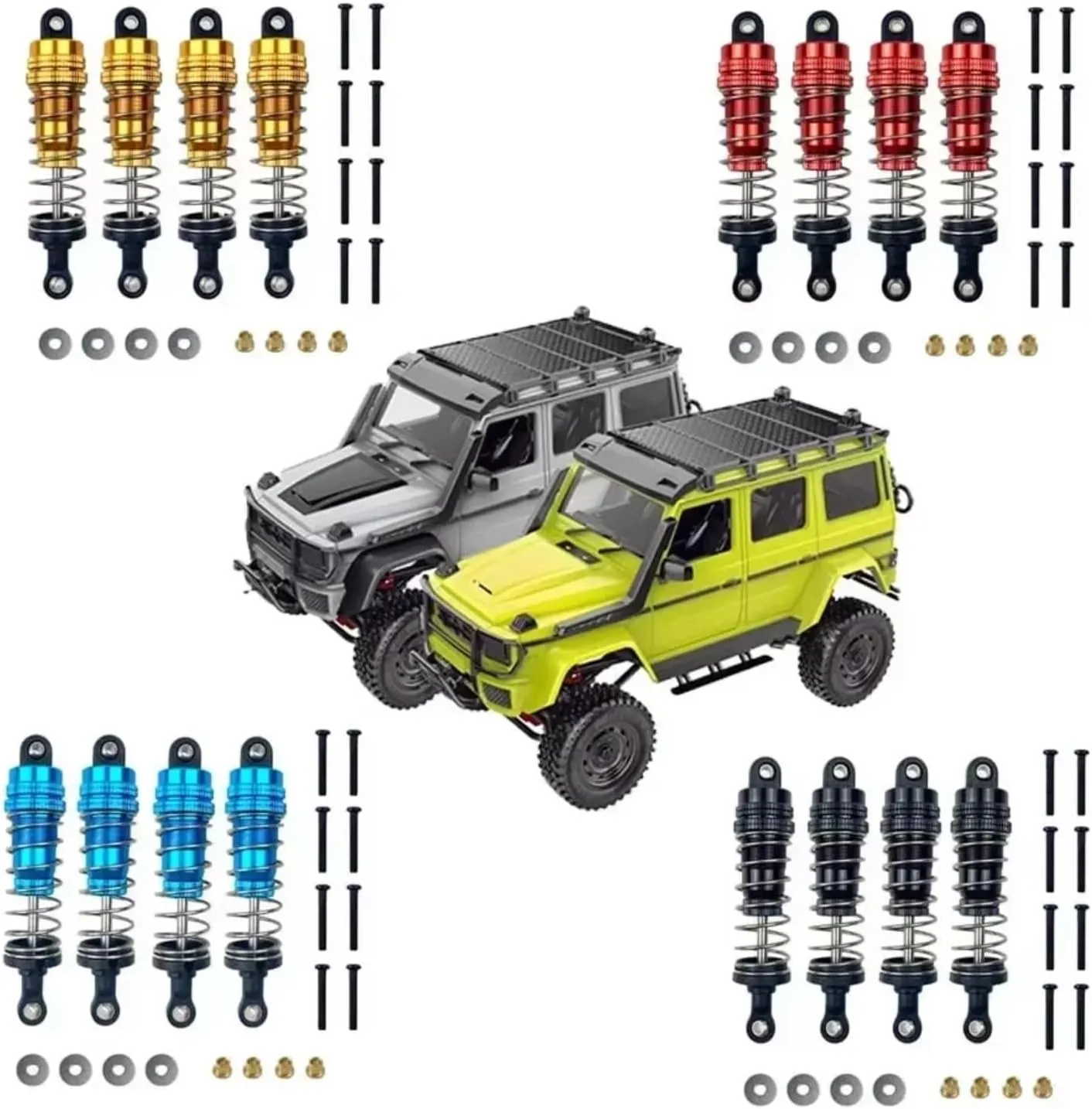 RC Upgrade Parts for MN86K MN86KS MN86 1/12 RC Car Upgrade Toy Accessories 4Pcs Metal Shock Absorber Damper Red Yellow Blue Black(Black)