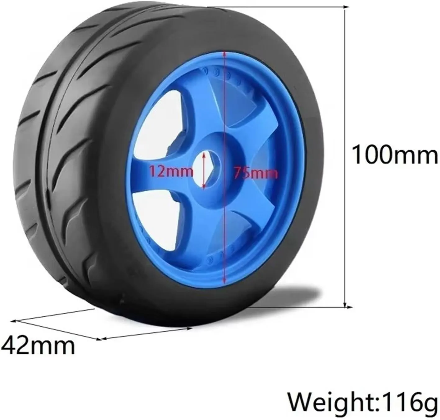 Rc Wheel Rim Tire for Arrma for Infraction for Limitless for Felony 1/7 RC Car Upgrade Parts 4pcs 5-Spoke 100x42mm Tire Tyre 17mm Wheel Hex(Blue)