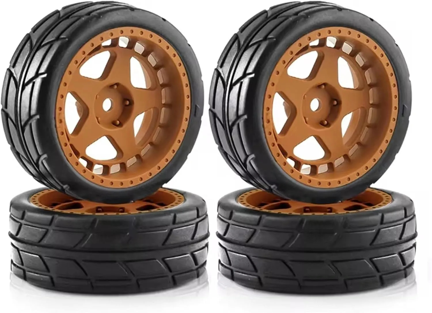Rc Wheel Rim Tire for Kyosho for Tamiya for TT01 TT01E TT02 for XV01 XV02 for TA06 for PTG-2 144001 144010 124007 124017 1/10 RC Car 4Pcs 65Mm Rubber Tire Wheel(Yellow)