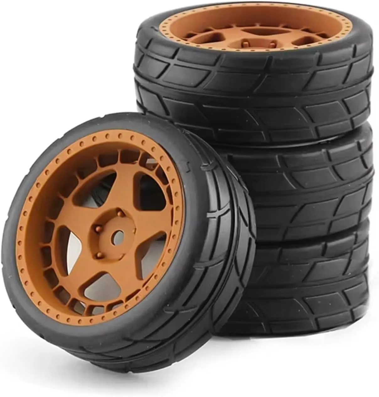 Rc Wheel Rim Tire for Kyosho for Tamiya for TT01 TT01E TT02 for XV01 XV02 for TA06 for PTG-2 144001 144010 124007 124017 1/10 RC Car 4Pcs 65Mm Rubber Tire Wheel(Yellow)