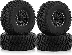 Rc Wheel Rim Tire for Traxxas for TRX4-M for Defender for Bronco for SCX24 for FMS 4PCS 1 Inch Metal Wheels with Tires Upgrade Hub Tyre Set for 1/18 RC Car(Black,A)