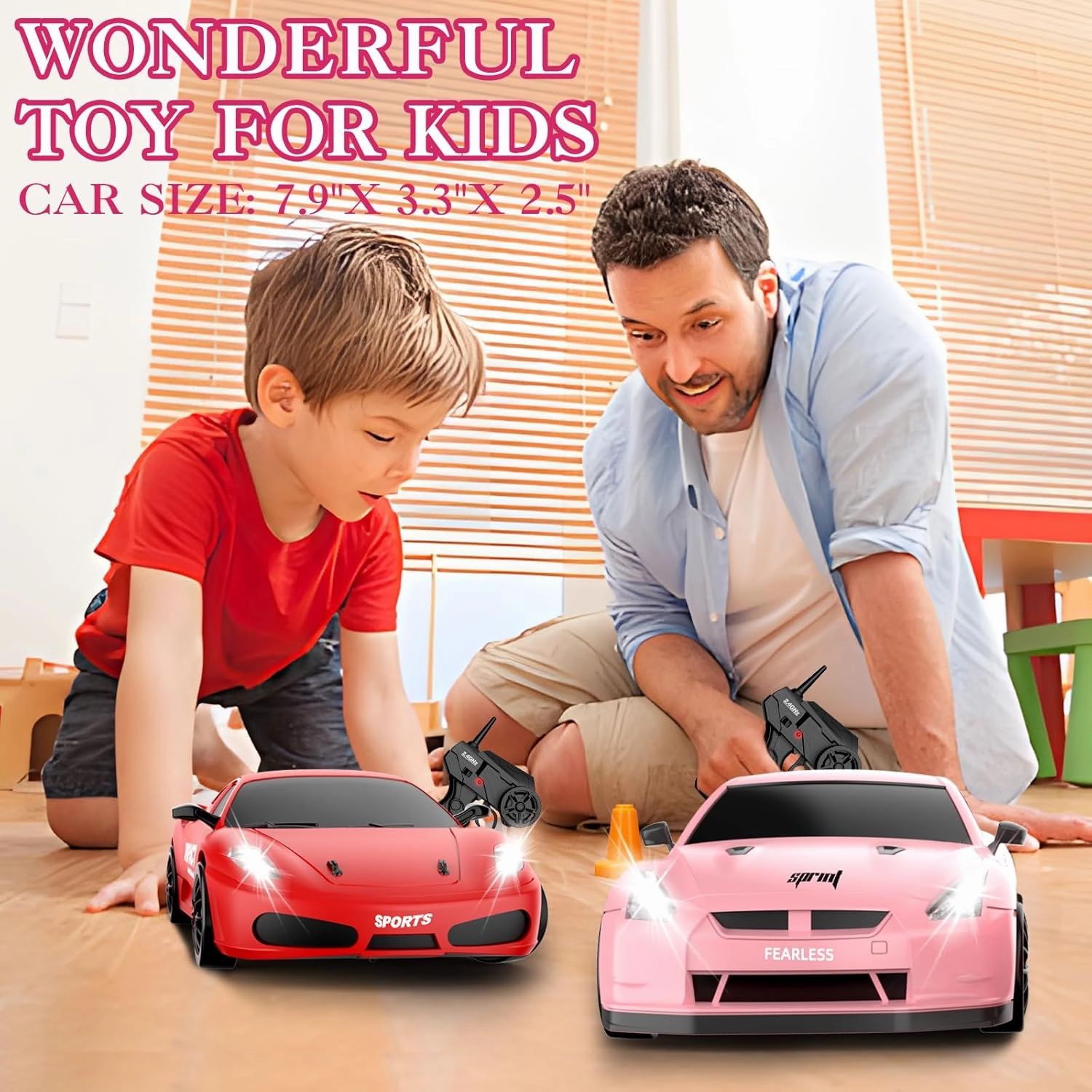 RC Drift Car, 1/24 Pink Remote Control Car for Girls, 2.4GHz 4WD High Speed Drifting RC Cars with LED Light, Two Batteries and Drift Tires, Racing Toy Car for Kids Adults Girl Boys, Pink