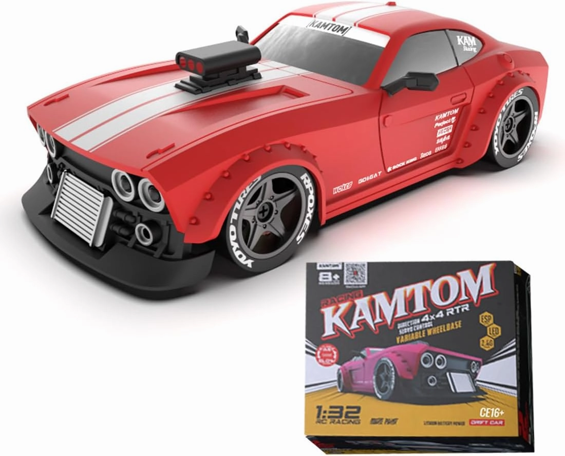 RC Drift Car, 1:32 Scale Remote Control Car, 4WD High Speed RC Racing Car, 2.4GHz Electric Sport Driftings with Headlight, Drifting Tires Racing Tires for Adults (RTR Version/Red)