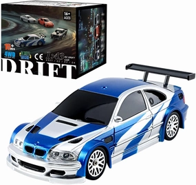 RC Drift Car, 1/43 Full Proportional RC Electric Mini Racing Drift Car Model with Lights Kit, RC Model Cars Gifts for Adults (RTR Version) (Gyroscope RTR Version, Blue White)