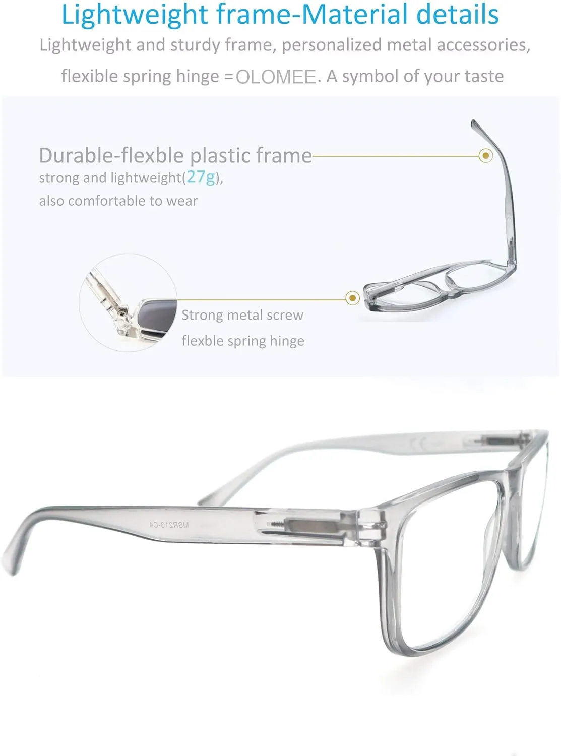 Reading Glasses 1.75 Oversized Large Square Men Readers 4 Pack,Comfort Lightweight Eyeglasses Flexible Spring Hinge