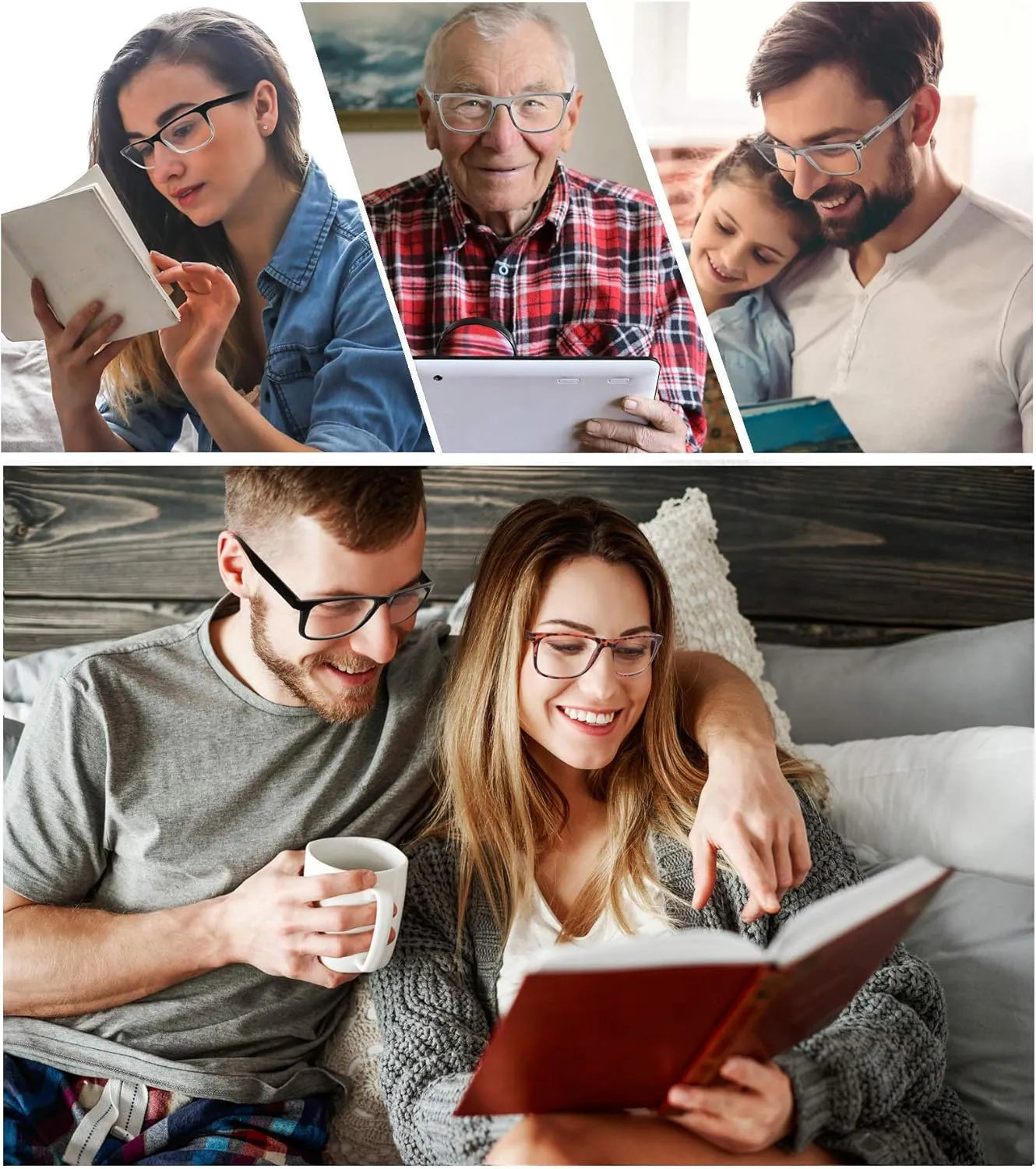 Reading Glasses 1.75 Oversized Large Square Men Readers 4 Pack,Comfort Lightweight Eyeglasses Flexible Spring Hinge