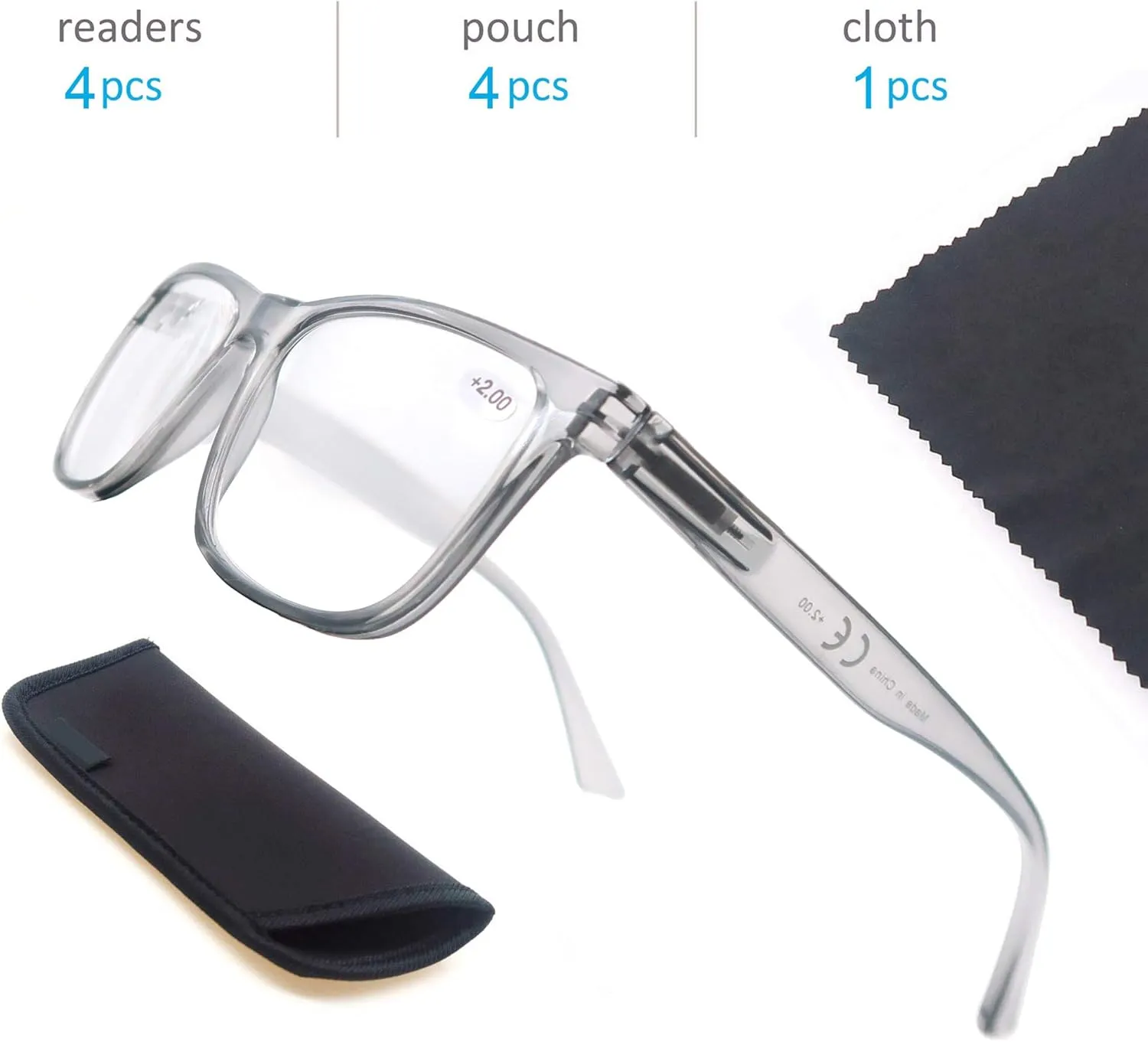 Reading Glasses 1.75 Oversized Large Square Men Readers 4 Pack,Comfort Lightweight Eyeglasses Flexible Spring Hinge