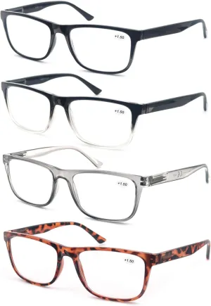 Reading Glasses 1.75 Oversized Large Square Men Readers 4 Pack,Comfort Lightweight Eyeglasses Flexible Spring Hinge