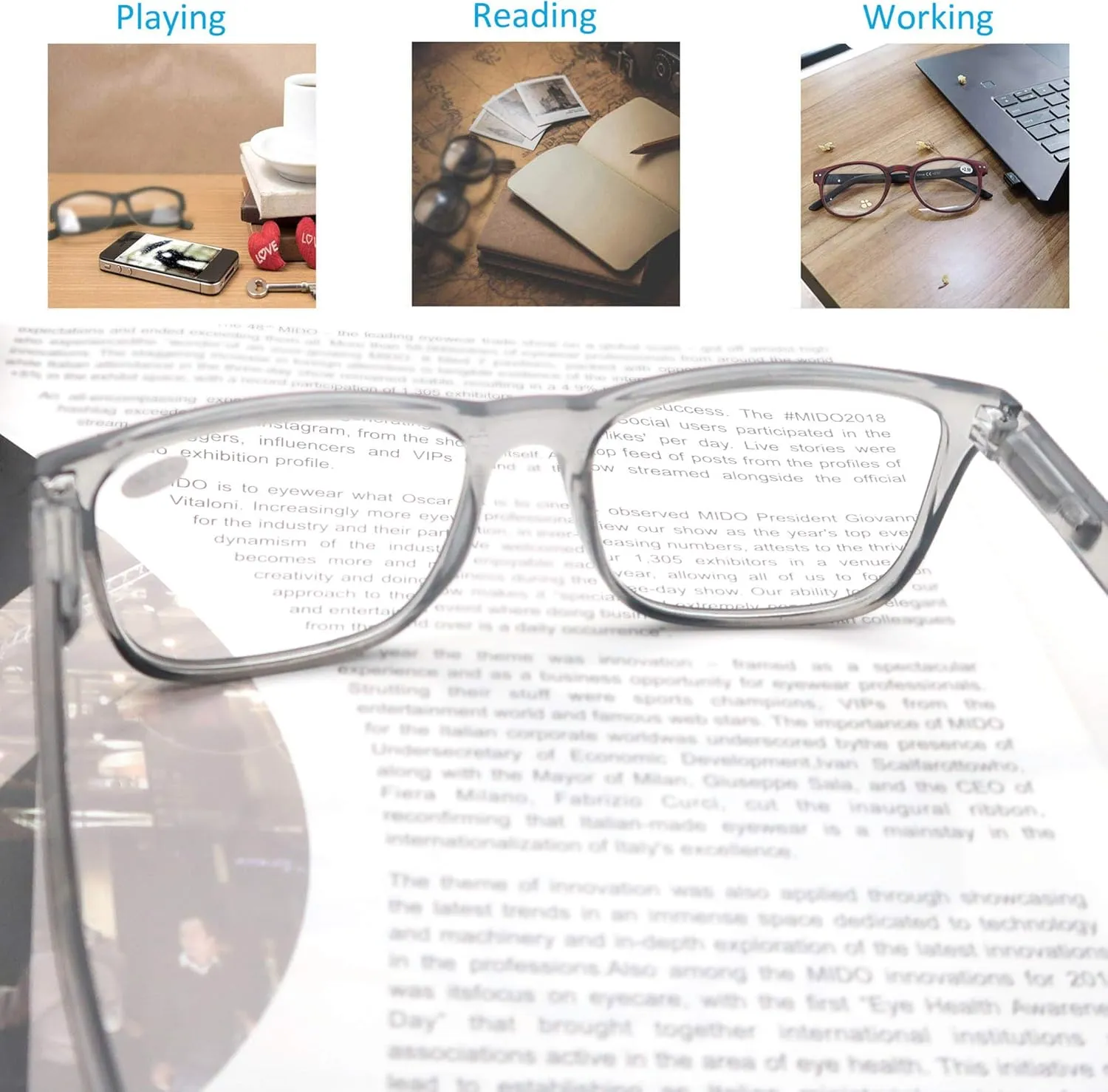 Reading Glasses 1.75 Oversized Large Square Men Readers 4 Pack,Comfort Lightweight Eyeglasses Flexible Spring Hinge