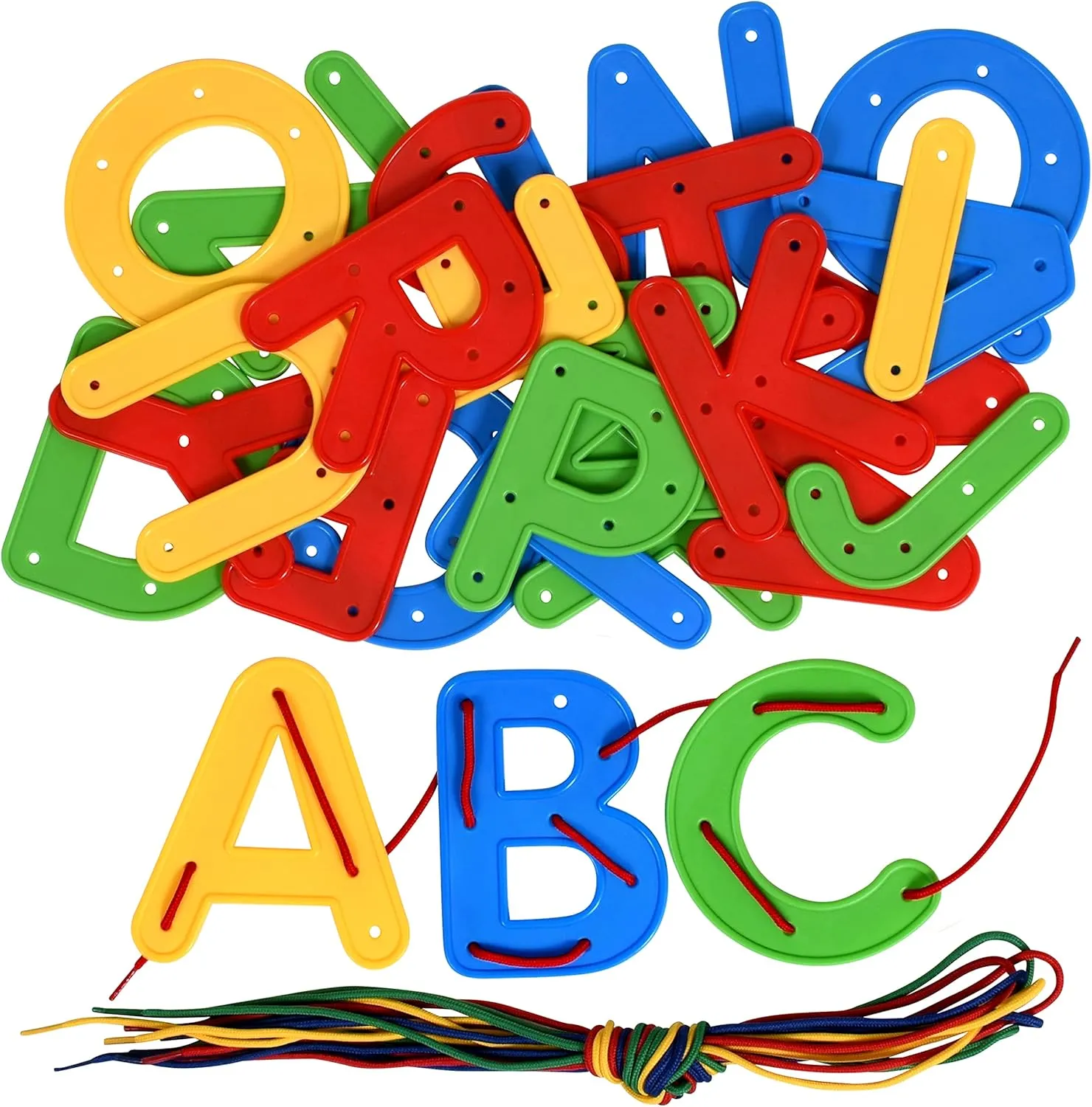 READY 2 LEARN Lacing Alphabet - Uppercase - 26 Letters - 8 Laces - Threading Toy for 3, 4, 5, 6 Year Olds - Fine Motor Skills, Letter Recognition and Early Spelling