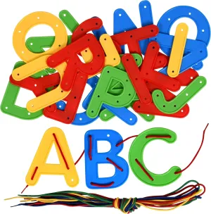 READY 2 LEARN Lacing Alphabet - Uppercase - 26 Letters - 8 Laces - Threading Toy for 3, 4, 5, 6 Year Olds - Fine Motor Skills, Letter Recognition and Early Spelling