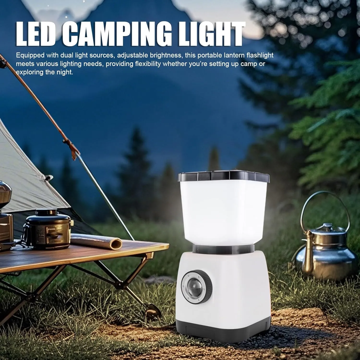 Rechargeable Camping Lantern, Hand Cranked Generating Electricity, Survival Light, Portable Tent Lights, Electric LED Lantern for Camping & Emergency (White)