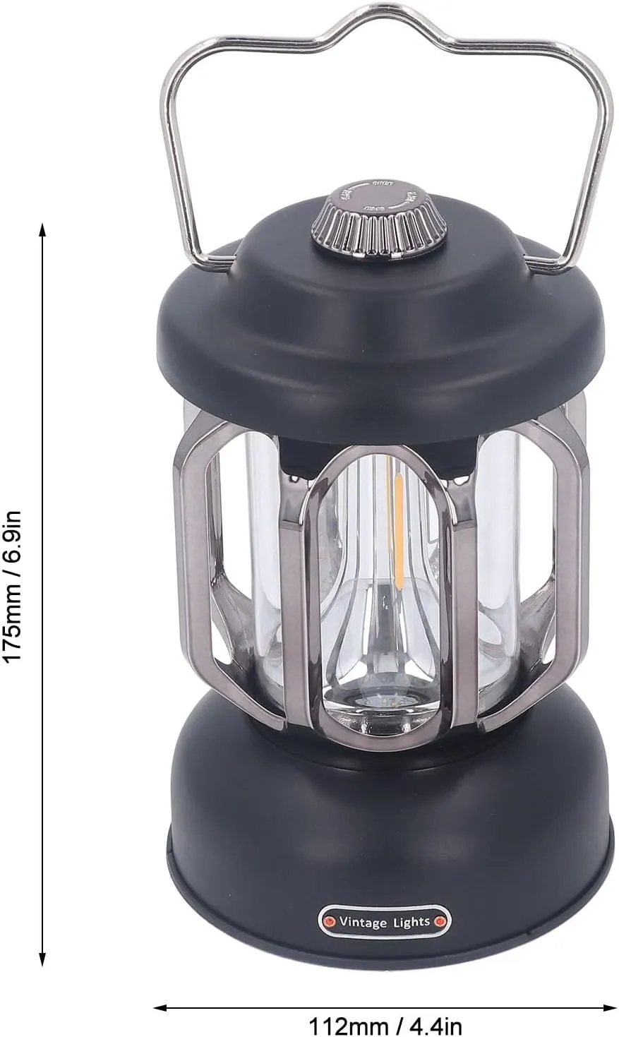Rechargeable Led Retro Camping Lantern, 3 Modes Dimmable Waterproof Small Hanging Tent Light with Hook for Power Outages, Hiking (Black)