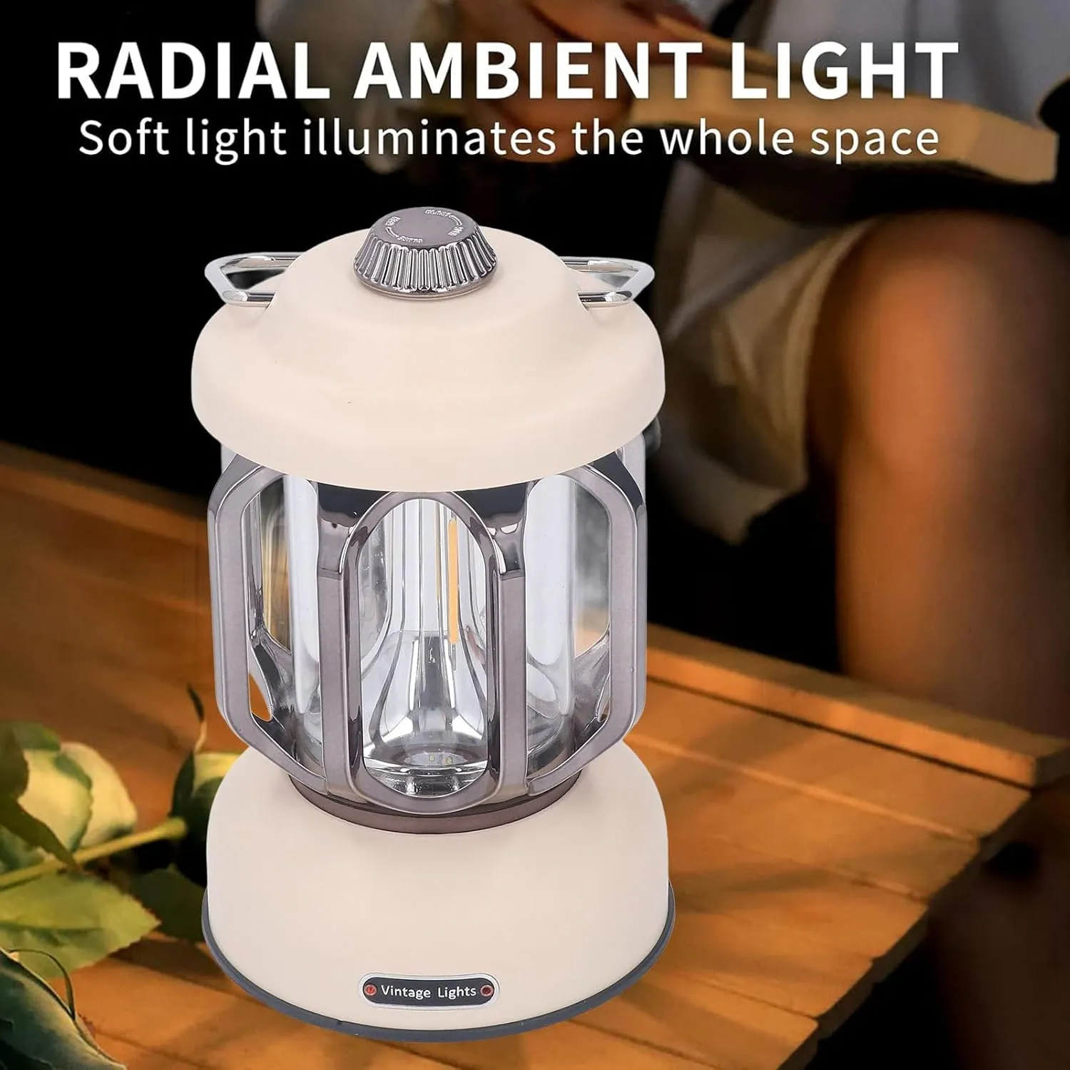 Rechargeable Led Retro Camping Lantern, 3 Modes Dimmable Waterproof Small Hanging Tent Light with Hook for Power Outages, Hiking (White)