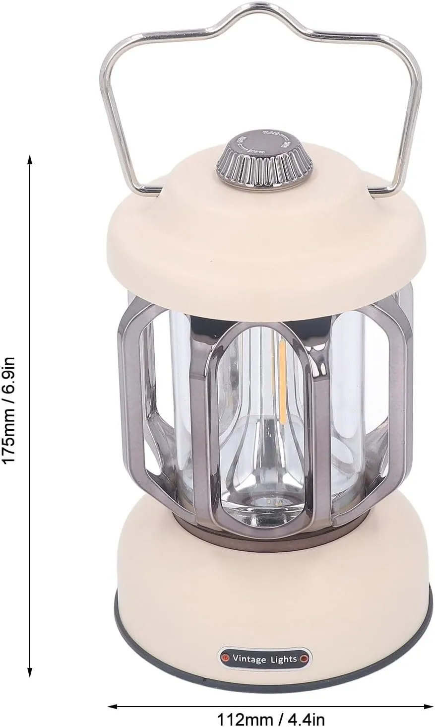 Rechargeable Led Retro Camping Lantern, 3 Modes Dimmable Waterproof Small Hanging Tent Light with Hook for Power Outages, Hiking (White)