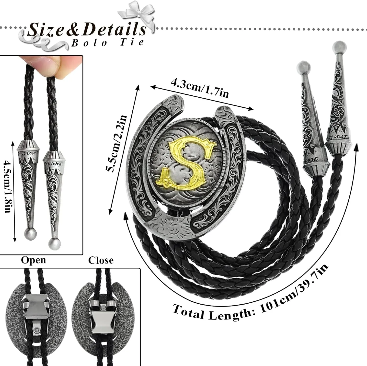 RechicGu 2 Pieces Western Cowboy Belt Buckle Bolo Tie Set Golden Initial Letter ABCJ to Z Rodeo Belt Buckles for Women Men
