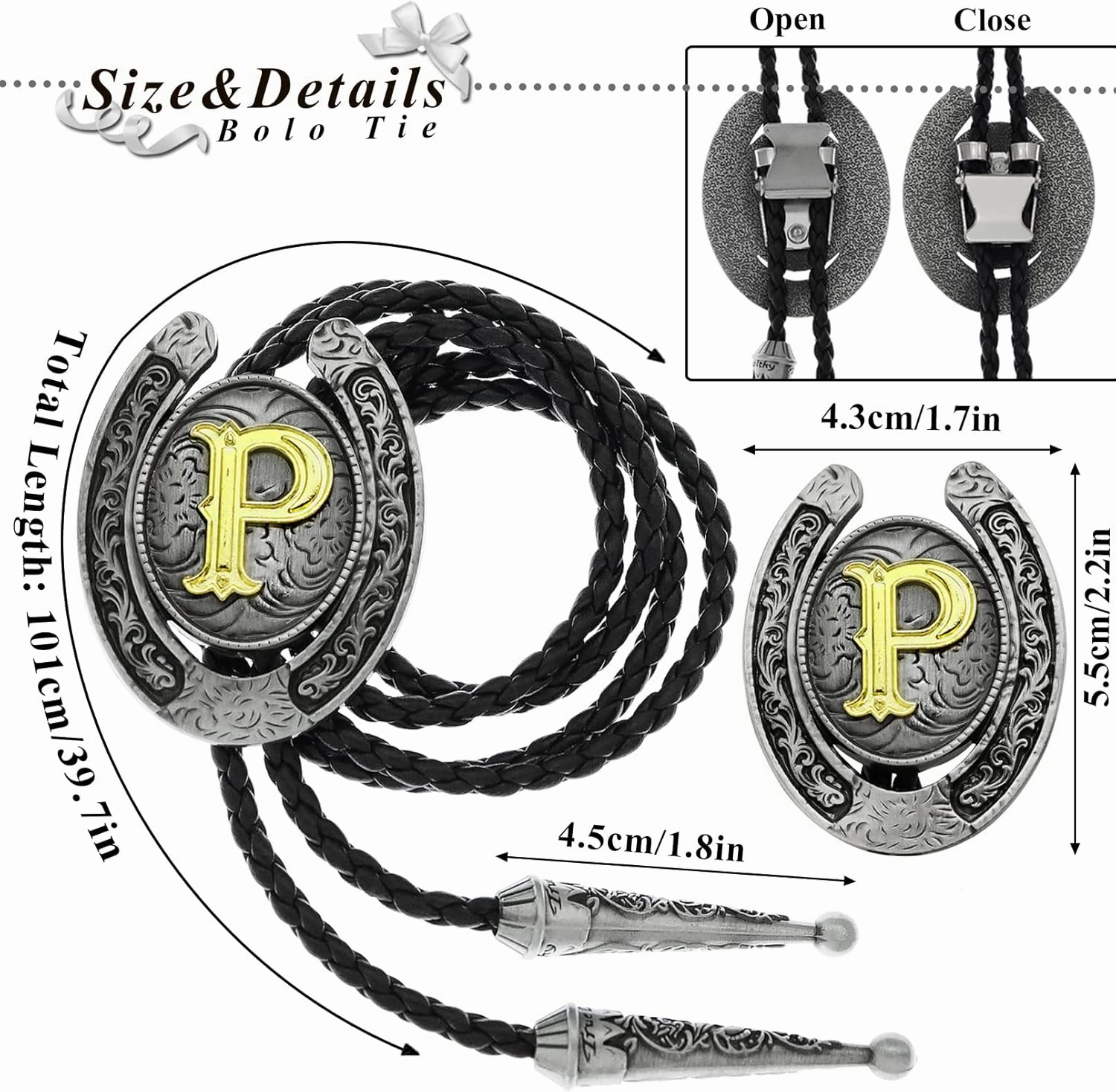 RechicGu 2 Pieces Western Cowboy Belt Buckle Bolo Tie Set Golden Initial Letter ABCJ to Z Rodeo Belt Buckles for Women Men