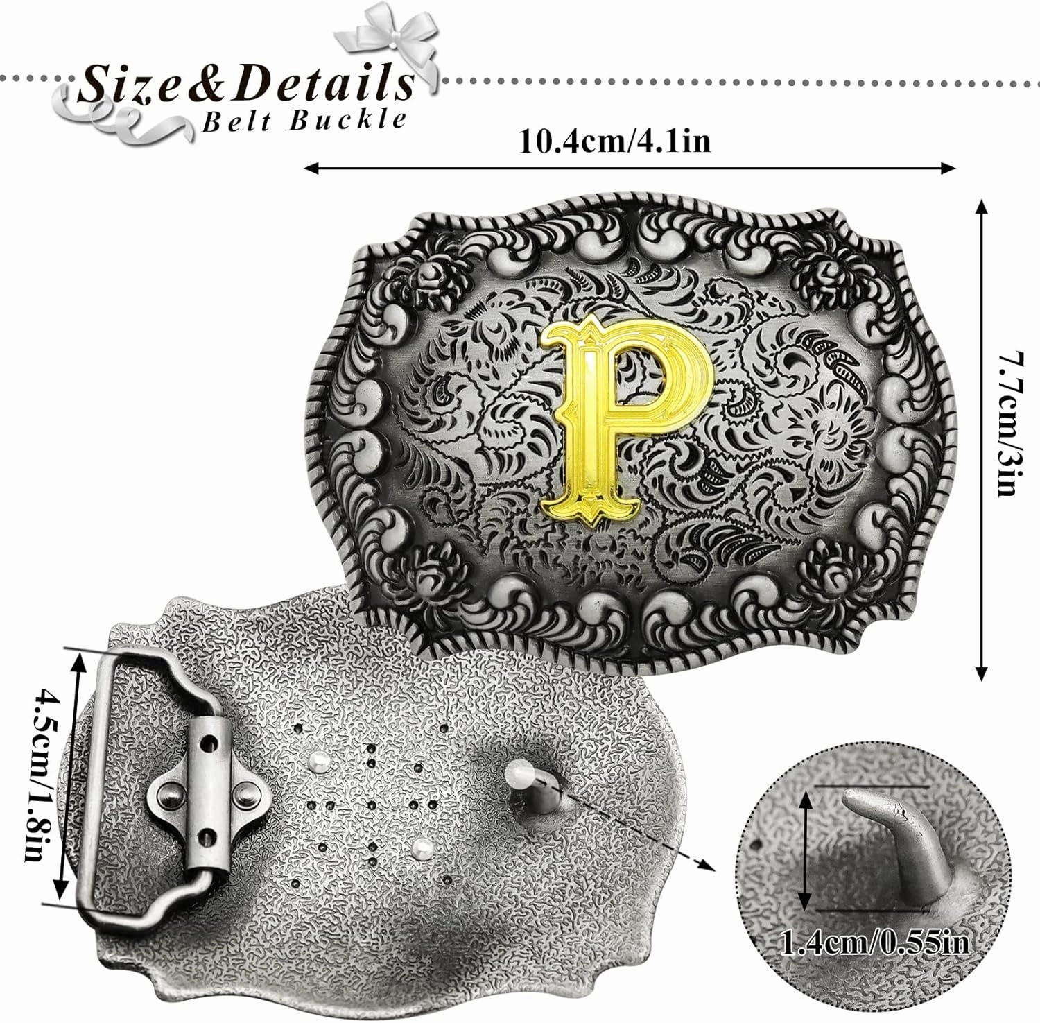 RechicGu 2 Pieces Western Cowboy Belt Buckle Bolo Tie Set Golden Initial Letter ABCJ to Z Rodeo Belt Buckles for Women Men