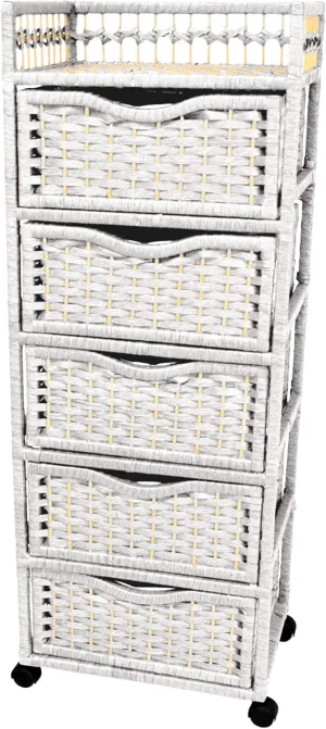 Red Lantern 46" Natural Fiber Chest Wheels-White Unit, 5 Drawer